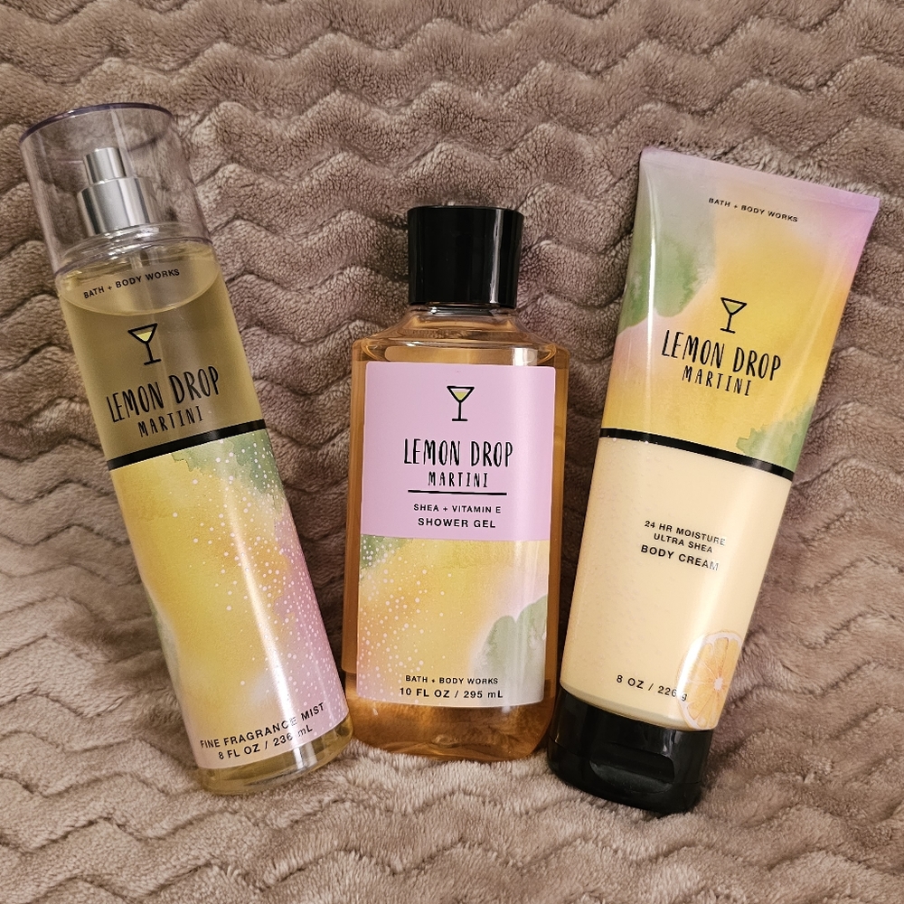Bath & Body Works Lemon Drop Martini Fragrance Mist, Shower Gel, and Body Cream